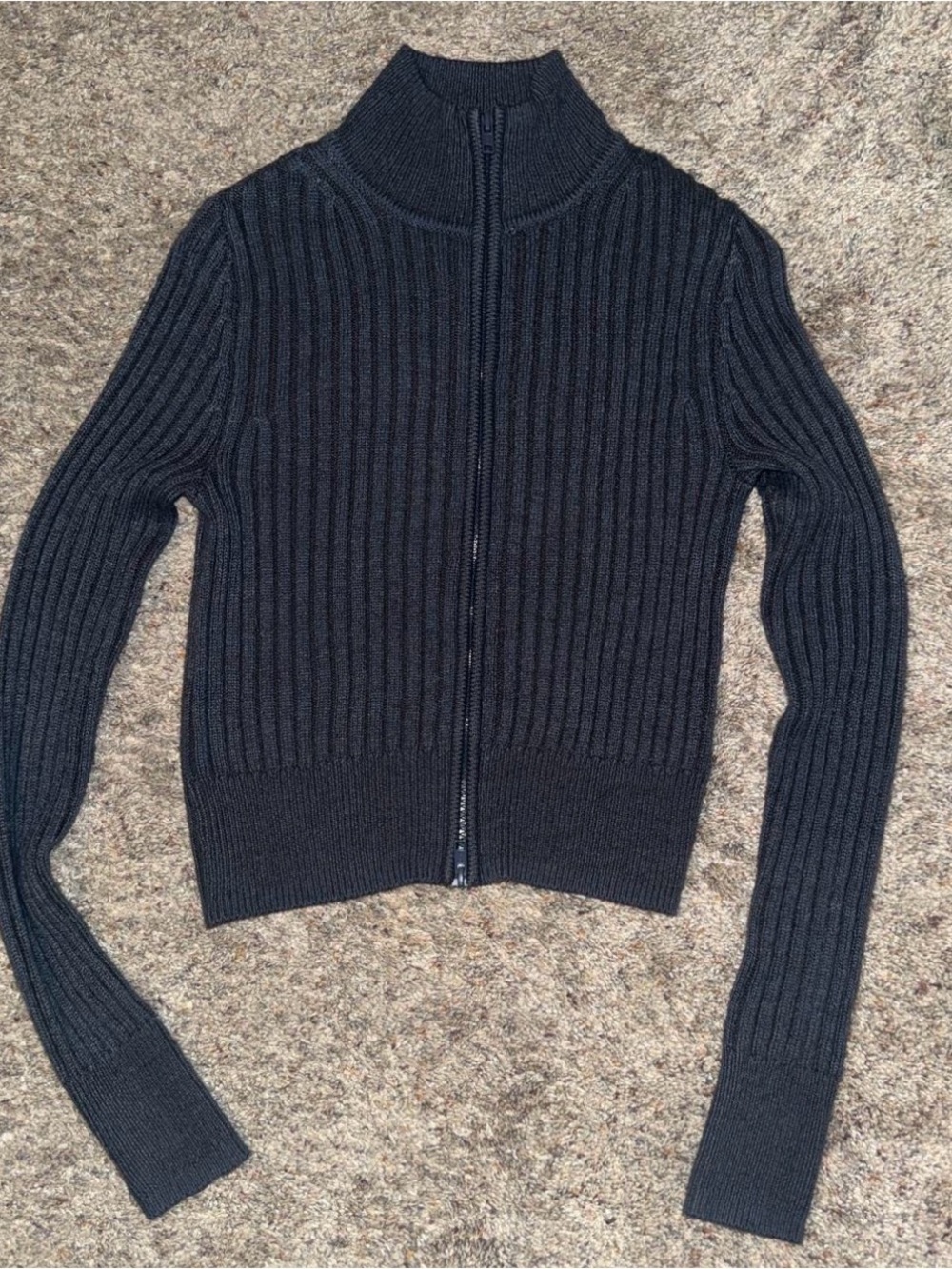 H&M Blue Ribbed Zip-Up Turtleneck Sweater